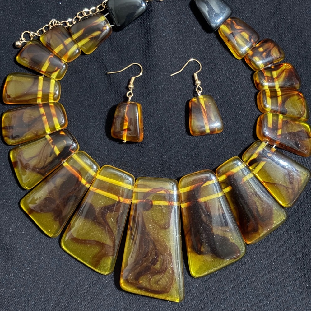 Brown and Gold Organic Necklace with Translucent Segments